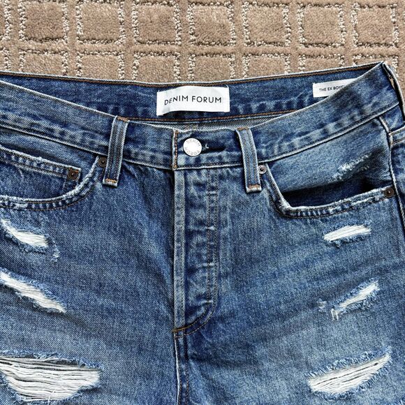 Aritzia Denim Forum Ex Boyfriend Shorts Women's 26 Button Fly Distressed Cut Off - Picture 2 of 11
